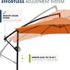 Close-up of an orange patio umbrella with diagrams highlighting its adjustment features. Produktbild-Vorschau
