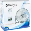 A product box for a MalTec floor fan, showing an image of the fan and some feature callouts. Voir les images du produit