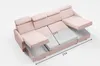 A pink U-shaped sofa with its sleeping surface extended and storage compartments open, shown from a high angle. Podgląd zdjęcia produktu
