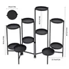 A black multi-tiered plant stand with dimensions indicated by text overlays. Podgląd zdjęcia produktu