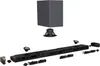 An exploded view of a soundbar and subwoofer system, showing its internal components. Produktbild-Vorschau