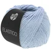 A ball of light blue yarn with a black label. Produktbild-Vorschau