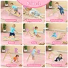 A collage of nine images showing children playing with various wooden climbing toys indoors on a pink rug. Voir les images du produit