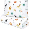 A folded duvet and pillow with a white background and a jungle animal print. Produktbild-Vorschau