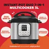 A marketing image of an Instant Pot Duo 7-in-1 Multicooker 3L, with text overlays highlighting its features and capacity. Produktbild-Vorschau