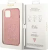 The image shows the packaging of a pink glitter Guess phone case. Produktbild-Vorschau