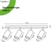 A technical drawing of a ceiling lamp with dimensions and branding. Voir les images du produit