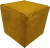 A single mustard yellow corduroy ottoman is shown against a white background.