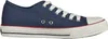 A side view of a blue canvas sneaker with white laces and a white sole. Produktbild-Vorschau