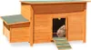 A wooden chicken coop with a ramp leading to the entrance, and a smaller attached nesting box. Anteprima dell’immagine prodotto