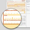 A close-up view of a SEPA transfer form, highlighting the IBAN and BIC fields. Náhled obrázku produktu