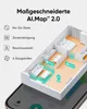 A robotic vacuum cleaner is shown in a 3D rendered apartment layout, with callouts for its features. Anteprima dell’immagine prodotto