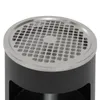 Close-up of the top of a black outdoor trash can with a silver perforated lid and ashtray. Voir les images du produit