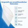 A clear plastic zip bag is shown diagonally on the left, with a blue background on the right featuring icons and text describing the product's features. Produktbild-Vorschau