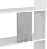 A close-up view of a white bookshelf with a concrete-look panel. Produktbild-Vorschau