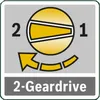 A graphic illustrating a 2-speed gear drive system with numbers 1 and 2 indicating the gears and an arrow showing rotation. Podgląd zdjęcia produktu