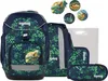 A set of school supplies including a backpack, pencil case, and other accessories, all with a matching leaf pattern. The items are arranged on a white background. Voir les images du produit