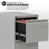 A close-up of a gray filing cabinet with one drawer pulled out, showing hanging files. Produktbild-Vorschau