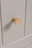 A close-up shot of a gold cabinet knob on a beige cabinet. Náhľad obrázku produktu