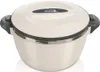 A cream-colored insulated serving bowl with gray handles and a silver trim, set against a white background. Voir les images du produit
