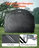 A black bicycle tent is shown outdoors in the rain, with two close-up insets highlighting its features. Anteprima dell’immagine prodotto