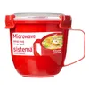 A red Sistema microwave soup mug with a clear lid and a white label. Produktbild-Vorschau