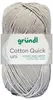 A ball of grey yarn with a label showing brand and product information. Produktbild-Vorschau