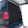 The rear of a dark blue van with the tailgate open, showing a black curtain hanging inside. Anteprima dell’immagine prodotto