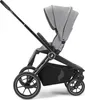A side view of a gray and black stroller on a white background. Produktbild-Vorschau
