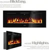 A marketing image showing an electric fireplace with a flame effect, accompanied by descriptive text. Náhled obrázku produktu