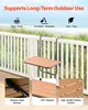 A balcony table hanging on a white railing with a beach in the background. Voir les images du produit