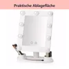 A white makeup mirror with LED lights and a tray for accessories. Produktbild-Vorschau