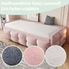 A pink sofa bed with three fabric swatches shown in circles below. The text indicates it is made of teddy velvet and available in three colors. Produktbild-Vorschau