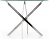 A modern glass-top table with a chrome X-shaped base, photographed against a white background. Náhľad obrázku produktu