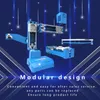 A 3D printer and its components are displayed against a dark blue background with light streaks. Produktbild-Vorschau
