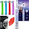 A collection of Oral-B electric toothbrush accessories and a toothbrush. Produktbild-Vorschau