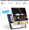 A tablet displaying various streaming service apps and movie posters, with a circular graphic indicating battery capacity. Voir les images du produit