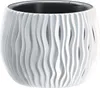 A white planter with a wavy, cut-out design and a black inner pot, shown against a white background. Náhled obrázku produktu