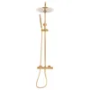 A gold shower system with a rain shower head and a handheld shower head, presented against a white background. Náhled obrázku produktu