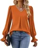 ASKSA Damen Bluse V-Ausschnitt Chiffon Plissee Produktbild-Vorschau 2