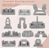 A collage of different configurations of a modular children's play sofa made of foam blocks. Voir les images du produit