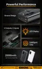Marketing image showcasing a power bank with various features and specifications. Produktbild-Vorschau