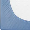 A close-up view of a blue fitted sheet on a mattress. Náhled obrázku produktu