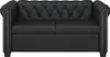 A black Chesterfield sofa is shown from the front. Produktbild-Vorschau