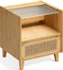 Navaris Nachtschrank aus Bambus mit Rattan Look - Produktbild-Vorschau 1