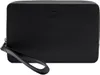 A black leather clutch bag with a textured surface and a small embossed logo. Produktbild-Vorschau