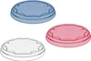 Three translucent plastic lids in blue, pink, and clear, arranged in a diagonal line against a white background. Anteprima dell’immagine prodotto