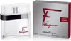 A product shot of a bottle of F by Ferragamo Pour Homme eau de toilette and its packaging. Podgląd zdjęcia produktu