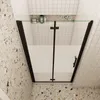 A top-down view of a shower enclosure with black framing and clear glass doors. Produktbild-Vorschau