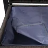 A close-up view of the interior of a woven storage bench, showing a gray liner. The bench appears to be made of poly-rattan. Náhľad obrázku produktu